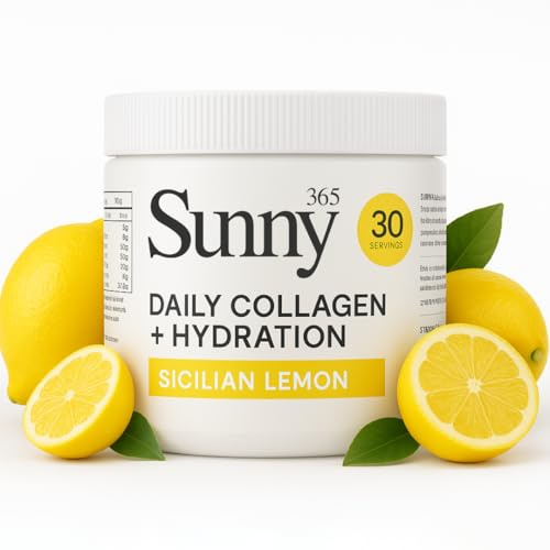 Sunny Collagen & Electrolytes Powder Blend Drink | 2 in 1 | Daily Supplements | Advanced Hydration + Vitamins & Mineral Complex | Supports Recovery, Skin & Joints | Lemon Flavour | 30 Servings