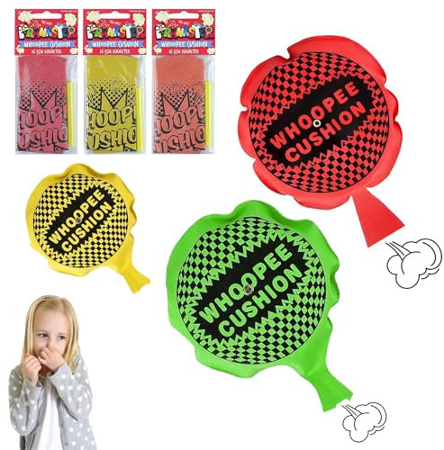 Pack of 6 Whoopee Cushion, with Straw | Fun Prank Toy for Kids & Adults | Assorted Colours | Party Bag Fillers, Kids Cushions, Lucky Dip Prizes, Novelty Cushions