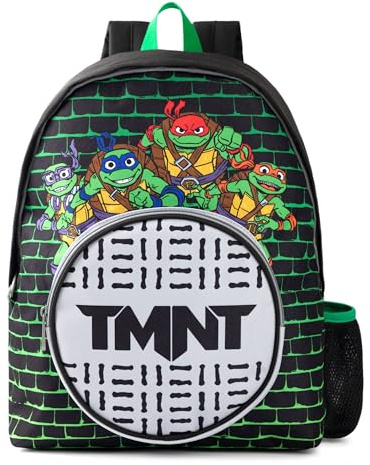 Teenage Mutant Ninja Turtles Kids Backpack in Black & Green | TMNT Sewers Pocket Bag with Adjustable Straps | Cartoon Character School Rucksack