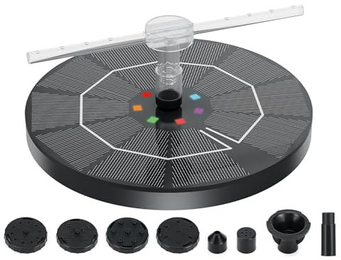 vvhippo Solar Springbrunnen für Außen, 2,5w Solarbrunnen für Draussen mit 8 Düsen, Solar Teichpumpe mit 8 LED, Solar Wasserpumpe Solar Schwimmender Fontäne Pumpe für Garten, Teich, Terrasse, Vogel Bad