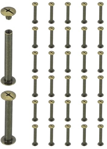 sourcing map 40 Sets Chicago Screw Rivets M5x40mm Metal Phillips Head Post Nail Rivet Stud Screws Connectors for DIY Leather Belt Bag Craft Bookbinding, Bronze