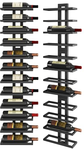 IBUYKE Porta Vino da Parete per 12 Bottiglie,Portabottiglie Vino in Metallo per Liquori, Champagne,Organizer Espositore Rimovibile fai da te per sSala da Pranzo,Bar, Cantina, Nero, TMJ909B