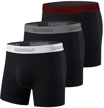 LEADHALO Long Merino Wool Underwear Men for Athletic,Pouch Moisture Wicking Underwear for Mens,Breathable Boxer Briefs 3 Pack M