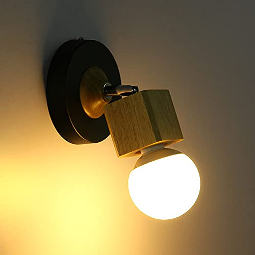 Wmmner Lámpara de Pared, Luminaria Sencilla Y Creativa para Pasillos Y Escaleras, Base de Madera, Fuente de Luz E27, Decoración para el Hogar, Lámpara de Pared para Salón Y Dormitorio, Lámpara de Noch
