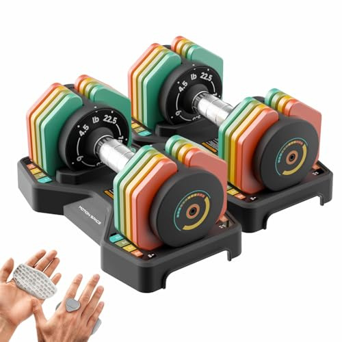 Adjustable Dumbbells Set 22.5LB Pair, 1-Sec Fast Adjustable 5 Free Weights, Premium Comfort Non-slip Metal Handle, Compact Size for Full Body Home Workout (Rainbow)