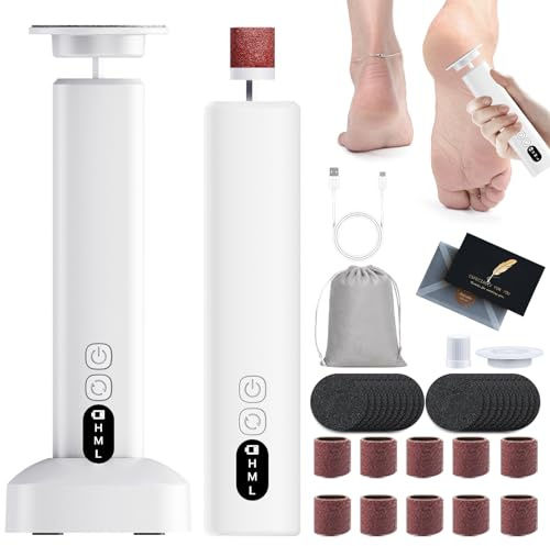 TAVADA Pedicure Elettrico Professionale 2 in 1 Rimuovi Calli per Piedi con 6 Velocità Regolabile, Supporta la Ricarica Tramite Base, per Talloni Screpolati e Calli con Stoccaggio