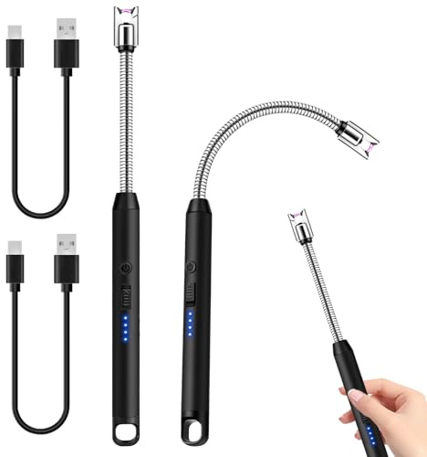 2 x accendini ad arco elettrico con USB-C, ricaricabili USB, collo flessibile a 360°, antivento, lungo per cucina, candele, campeggio, barbecue