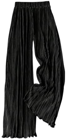 GORGLITTER Women's Silk Satin Wide Leg Pants Dressy Flowy Pleated Trousers Business Casual Work Palazzo Pants Casual Black Pleated Small