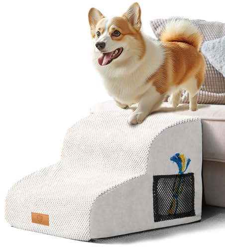 Masthome Dog Steps for Bed, 2-Step Waterproof Dog Ramp with Washable & Removable Cover, Non-Slip 30D High Density Foam Pet Steps for Small Old Injured Pets, 40 x 40 x 30cm- White