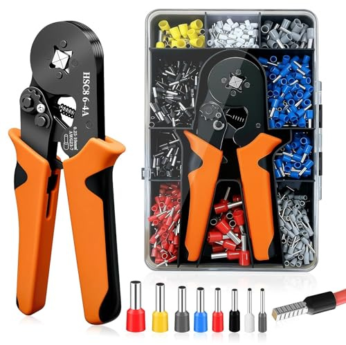 Pinza Crimpatrice Set con 1250 Capicorda, Pinza Capicorda a Ratchet 0,25–10 mm², Crimpatrice per Terminali Elettrici, Kit Elettricista per Auto e Installazioni Elettriche