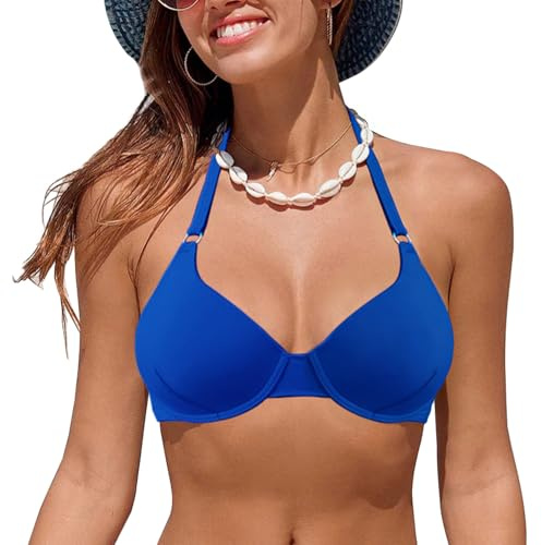 Rayson Haut de Maillot de Bain Femme Push-up à Col V Lanière au Cou Top de Bikini Réglable Classique Plusieurs Couleurs