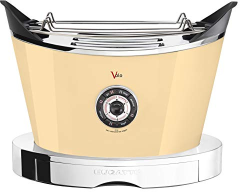 BUGATTI, Volo, Elektro-Toaster, 4 Funktionen, 6 Toaststufen, innovatives Design, Edelstahlkörper, Leistung 930 W, ohne Zange/Sandwichkäfige (creme)