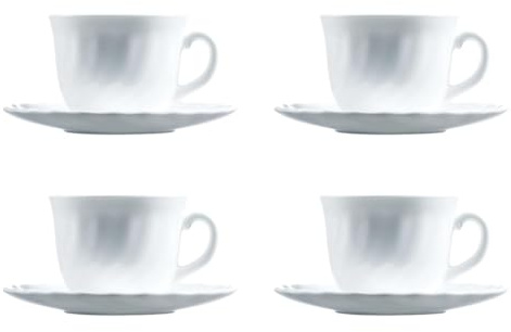 Dajar Luminarc Trianon Set Milchtassen mit Tellerchen, Glas, Weiß, 4 Stück