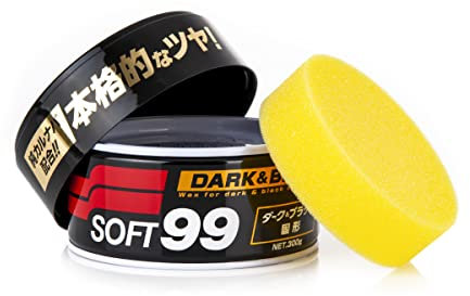 SOFT99 Dark & Black Wax 300g - Hard Car Wax Polish - Hybrid Formula with Carnauba Additive - Hydrophobic Coating - Paintwork Protection, Gloss and Colour Depth - Kit with an Applicator Pad