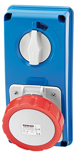 GEWISS - GW66309N Presa Fissa Interbloccata Verticale, Senza Fondo, Senza Base Portafusibili, 3P+N+T 16A 380-415V, 50/60Hz 6H, IP67
