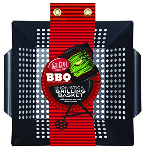 TableCraft BBQ Nonstick Square Grilling Basket with Steel Handle, Small/Medium, Black