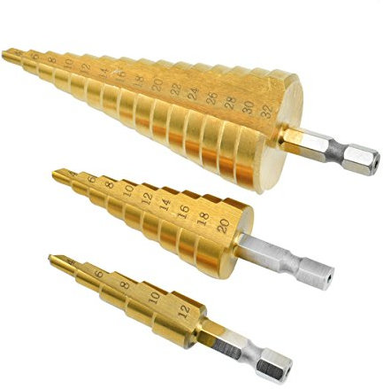 3 PCS Broca Escalonada 4-12/20 / 32mm HSS para Metal - Taladros Titanio Acero de Alta Velocidad