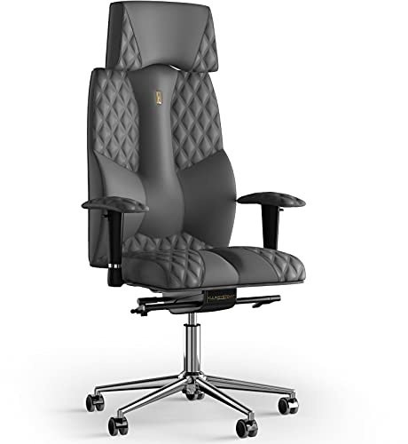KULIK SYSTEM Business Ergonomischer Bürostuhl - Hochwertiger Schreibtischstuhl & Chefsessel aus EKO-Leder - Design-Ziernähte - 15-fache Kopfstützenverstellung - Grey Design