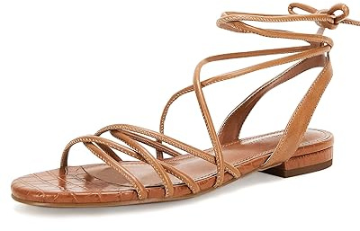 Ermonn Women's Lace-up Flat Sandals Strappy Open Toe Slingback CrissCross Casual Summer Slides