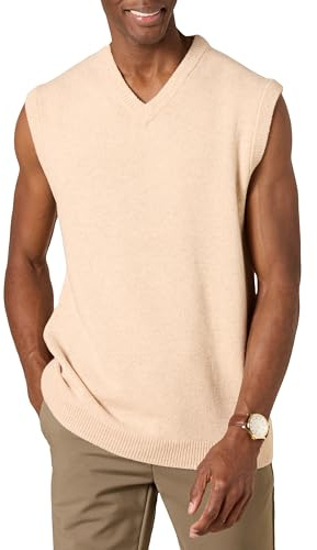 Amazon Essentials Men's Lambs Wool Sweater Vest, Oatmeal Heather, Medium
