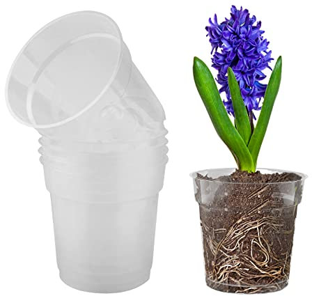 5 Pièces Pot de Fleurs Plastique Transparent Pot à Orchidée avec Trous de Drainage pour Balcon Intérieur, Bureau, Extérieur
