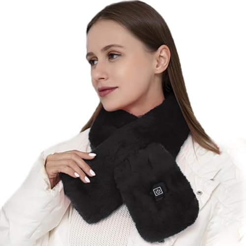 YJZQ Écharpe chauffante Chauffe-Cou Fausse Fourrure Pliable Tour Cou Chauffants Électrique USB Protection de Lavable en graphène 3 Modes de Chaleur 12x90cm