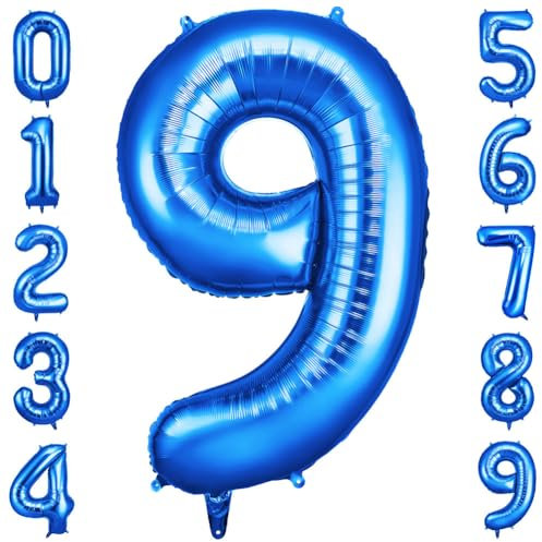 OFFCUP Palloncini Compleanno 1 Anni Blu 101 CM, Palloncino Numero 9, Foil Palloncini Numeri, Giganti Palloncini Numeri, Decorazioni Festa Compleanno, Gonfiabili Pallone per Anniversario