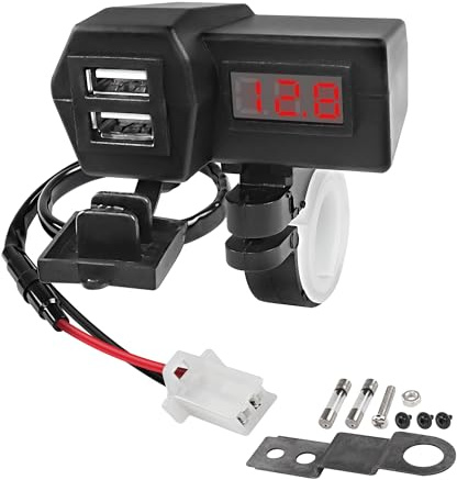 XMSJSIY Cargador USB de Motocicleta 5v 3.1a Doble Cable Kit de Cargador de teléfono USB, con voltímetro, Impermeable e Interruptor, Mango para Instalar Soporte de Espejo retrovisor - 55cm/1.8ft