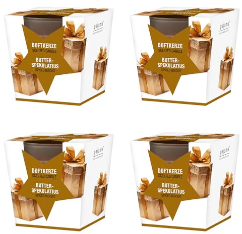pajoma® Doftljus set om 4, smörspekulatius – i satinerat glas | 4 x 120 g vaxvikt, brinntid: 25 timmar, i en elegant presentförpackning | premiumkvalitet