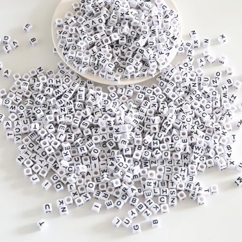 Zsail Buchstabe Perlen 1000Stücke Acryl Alphabet Buchstabe Perlen A-Z Buchstabe für Schmuck Herstellung (6mm bg white-black)