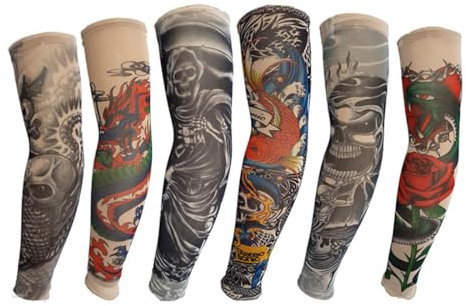 YANGWEN Tattoo Ärmel, 6 Stück Unisex Tattoo Ärmel Tattoo Armstrumpf Tatoo Armstrümpfe Nylon Temporäre Tattoos Arm für Karneval Fasching Party, 38CM