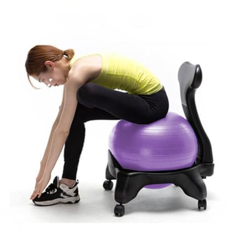 CMYUN Sedia Palla Ufficio Sedia Ergonomica Della Palla di Esercizio, Sedia Da Yoga Viola con Ruote, Palla e Pompa a Pedale, Palle Da Seduta per Bambini Adolescenti Adulti Donne Incinte
