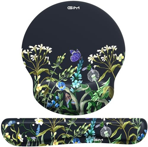 GIM Mauspad Gelkissen Mousepad mit Handauflage GIM Ergonomisches Mauspad Tastatur Handgelenkauflage Gelkissen Mausunterlage für Computer und Laptop (frische Blumen)