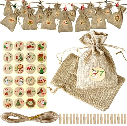 DIY adventskalender för fyllning, tom adventskalender för att fylla själv, 24 x presentpåse för gåvor, jul