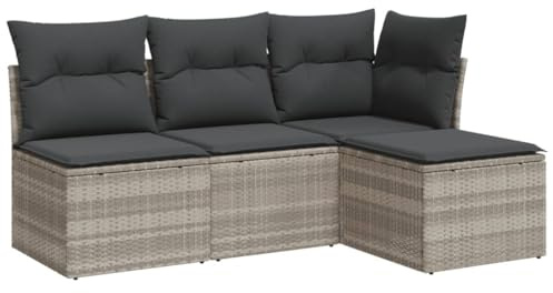 vidaXL Set Divano da Giardino 4pz con Cuscini Grigio Chiaro Polyrattan