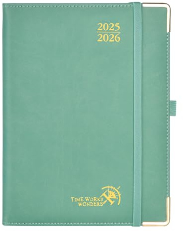 POPRUN Agenda 2025 2026 Veckokalender 22 x 16,5 cm, Aug'25 - Dec'26, Premium Skolkalender 17 Månader, PU Läderomslag, Månadflikar, Papper 100 gsm, Bordeaux