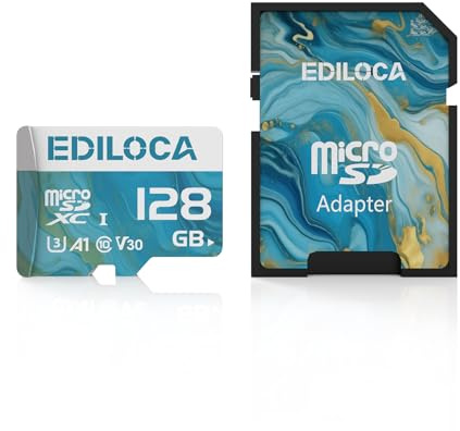 Ediloca 128GB Micro SD Card, Memory Card with SD Adapter, Read Speed up to 100MB/s, UHS-I TF Card for 4K Video Recording, Compatible with Smartphone, Dash Cam, Camera and Drones, C10, U3, V30, A1