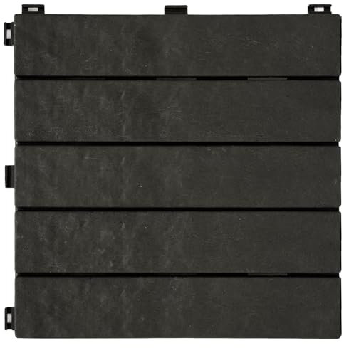 EcoTrend 24-Pack 12”x12” Interlocking Deck Floor Tiles, Slate Black – Rubber & Plastic Outdoor Flooring for Patio, Porch, Balcony, Pool Area, Garden, Garage or Backyard – Modular Decking Grid Panels