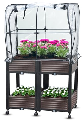 Gartenwelt Riegelsberger Upphöjd bädd med 2 nivåer och drivbänk på hjul 82 x 41 x H 135 cm växthus för trädgård
