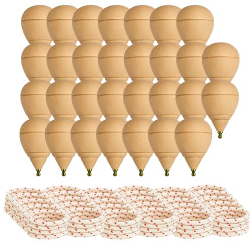 Peonza Madera para Niños Pack 30 Trompos + 30 Cuerdas | Packs de 2-4-6-8-12-16... Unidaes. | Hecho a Mano en España con Punta Redonda.