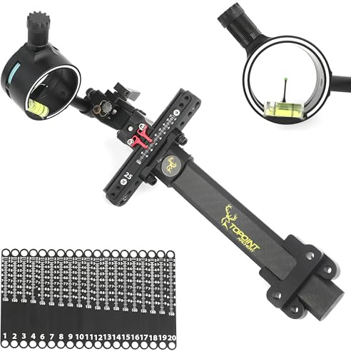Compound Bow Sight 1 Pin,4X 6X 8X Lens, 0.019 Fiber, Carbon Fiber Long Bar, Micro Adjustable Sight Right-hand High-end Competitive Outdoor (Only Bow Sight)