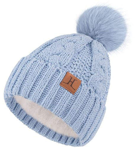 ZASFOU Femme Hiver Bonnet Pompon Chapeau Chaud Chenille Tricot Torsadé Polaire Doublé Casquette Cadeaux pour Femmes
