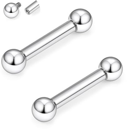Xnsjeyy 10G Astm F136 Titanium Internally Threaded Nipple Tongue Rings Piercing Jewelry 10 Gauge G23 Titanium Straight Barbell Tongue Nipple Ring Piercing Jewelry For Women Men Bar Length 14MM