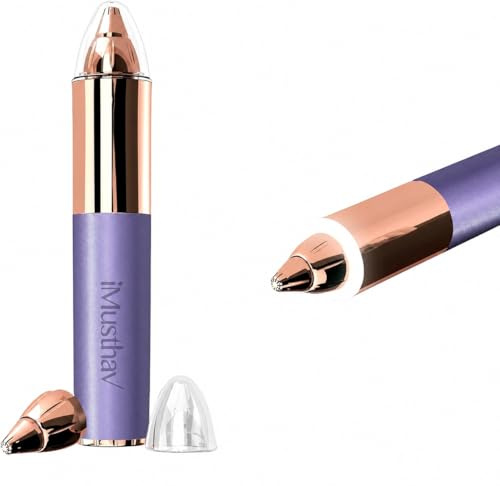 iMusthav Tondeuse à sourcils pour femme - Portable et indolore - Épilateur électrique pour sourcils, nez et oreilles - Tête plaquée or 18 carats avec lumière LED à 360° pour une épilation impeccable
