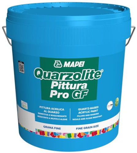 MAPEI Quarzolite Pittura Pro GF, Pittura Acrilica con Quarzo, Bianco, per Interni ed Esterni, Resistente all'Umidità, Finitura Opaca, Liquido (5 Kg)
