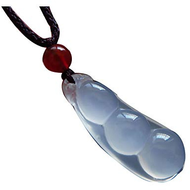 ZGHQHCDRH Collar con colgante de frijol verde de calcedonia blanca natural