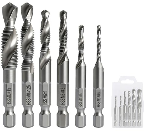 Gewindeschneider Set, 6 Stück Kombi-Bohrer-Bit M3 M4 M5 M6 M8 M10, Manuell Gewindebohrer Mit Sechskantschaft, Gewindeschneidsatz, Metallbohrer Set Für Metall Holz Kunststoff