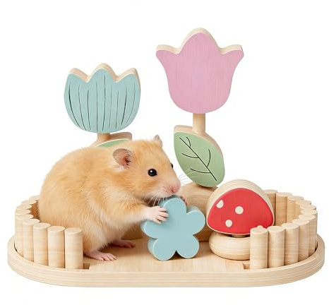 Bunny Toys Garden - Wooden Rabbit Chew Toys, 3 Teething Sticks, Small Pet Supplies | Hamster Gerbil Chinchilla Squirrel Cage Enrichment Fun Activity Sturdy Safe Interactive Accessory Playtime Exercise