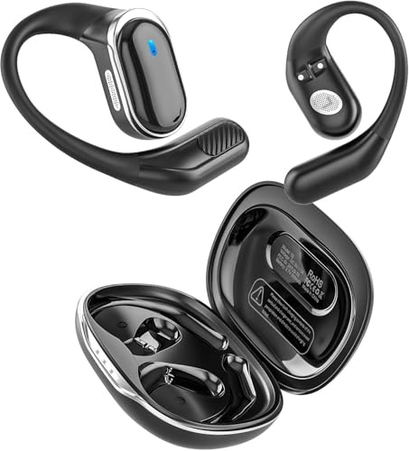 Wireless Earbuds Bluetooth 5.4 Headphones, 50H Playtime Stereo Earphones with ENC Noise Cancelling, IPX7 Waterproof Open Ear Buds with Ergonomic Earhook for Fitness/Sports/Workouts/Travel (Black)