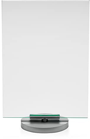 Deflecto Tischaufsteller Classic drehbar, gerade, A4, Hochformat, 215 x 328 x 65 mm, glasklar, doppelseitige Präsentation, silberfarbene Basis, Menükartenhalter, Werbeaufsteller